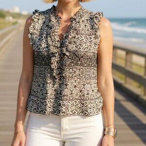 White House Black Market Ruffle Button Up Tank